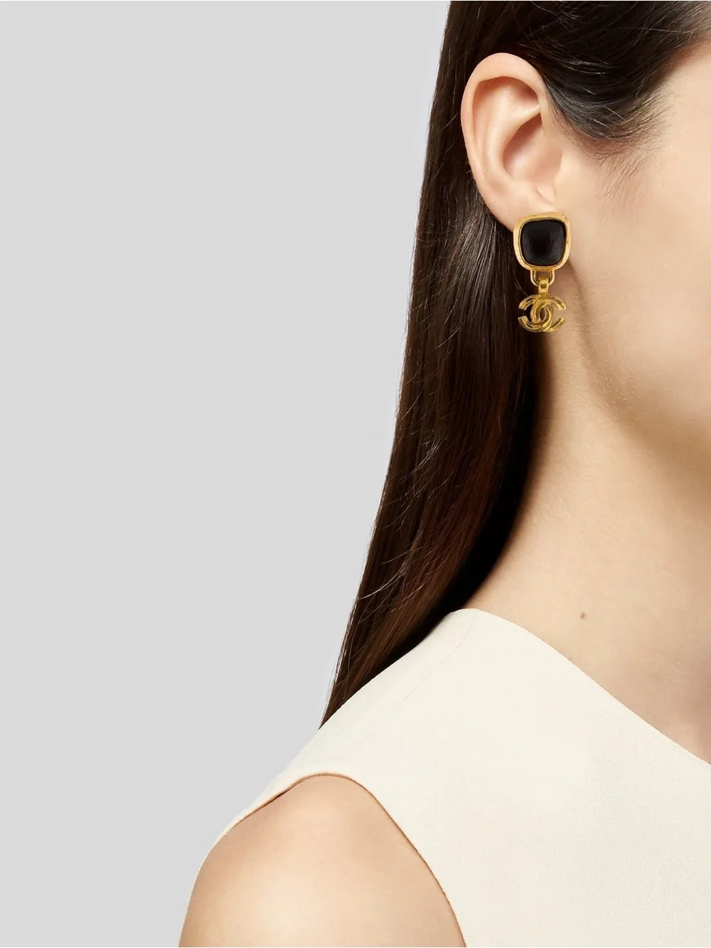 Authentic CHANEL vintage 1997 brown stone CC logo drop earrings